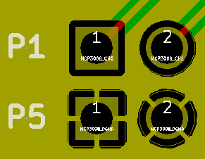 TOP層鋪鋪的狀態,到下方排pad為GND,連接GND Copper zone 都是設定Thermal relief Pad